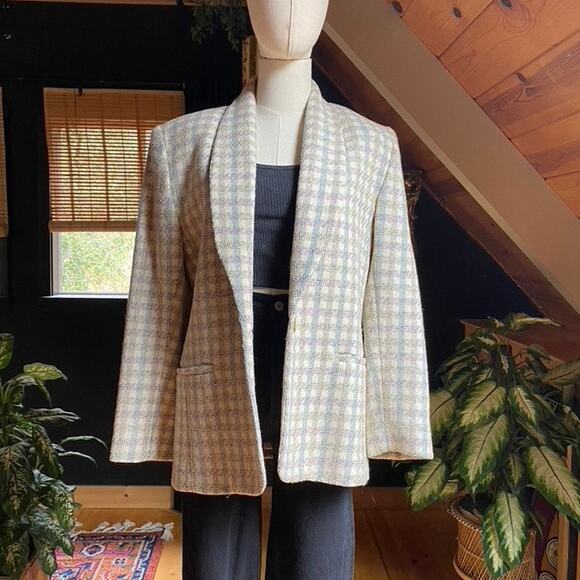 Plaid Blazer Wool Vintage Pastel - Picture 1 of 3